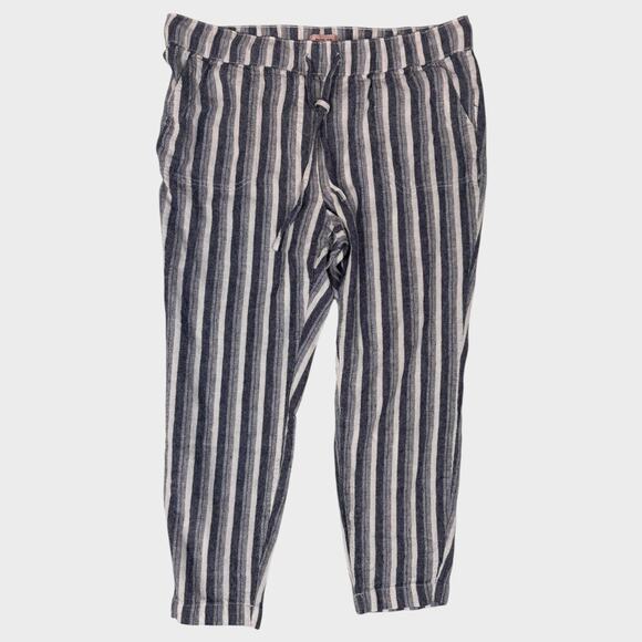 Per Se Large Striped Pants Linen Viscose Jogger Drawstring Gray Strpe Pockets - Picture 1 of 7